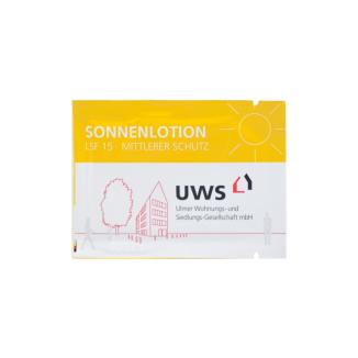 logo op een sachet met zonbescherming laten bedrukken