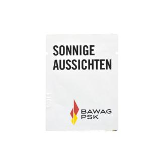zonnencreme sachet met logo bedrukt.